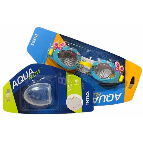 Intex Очки для плавания Бабочки от 3 до 8 лет набор беруши и зажим для носа 765₽