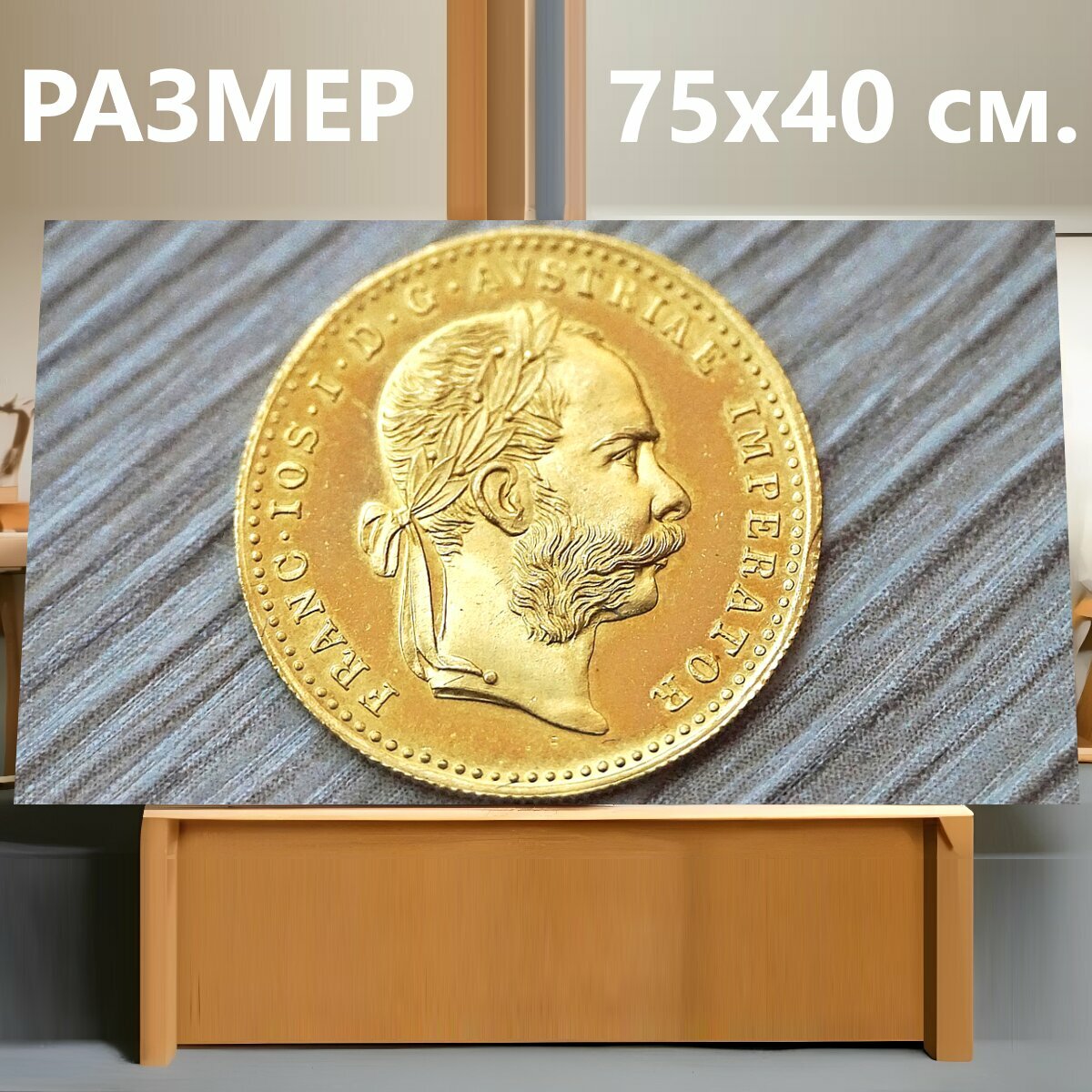 Картина на холсте "Золотая монета, золото, золотой дукат" на подрамнике 75х40 см. для интерьера
