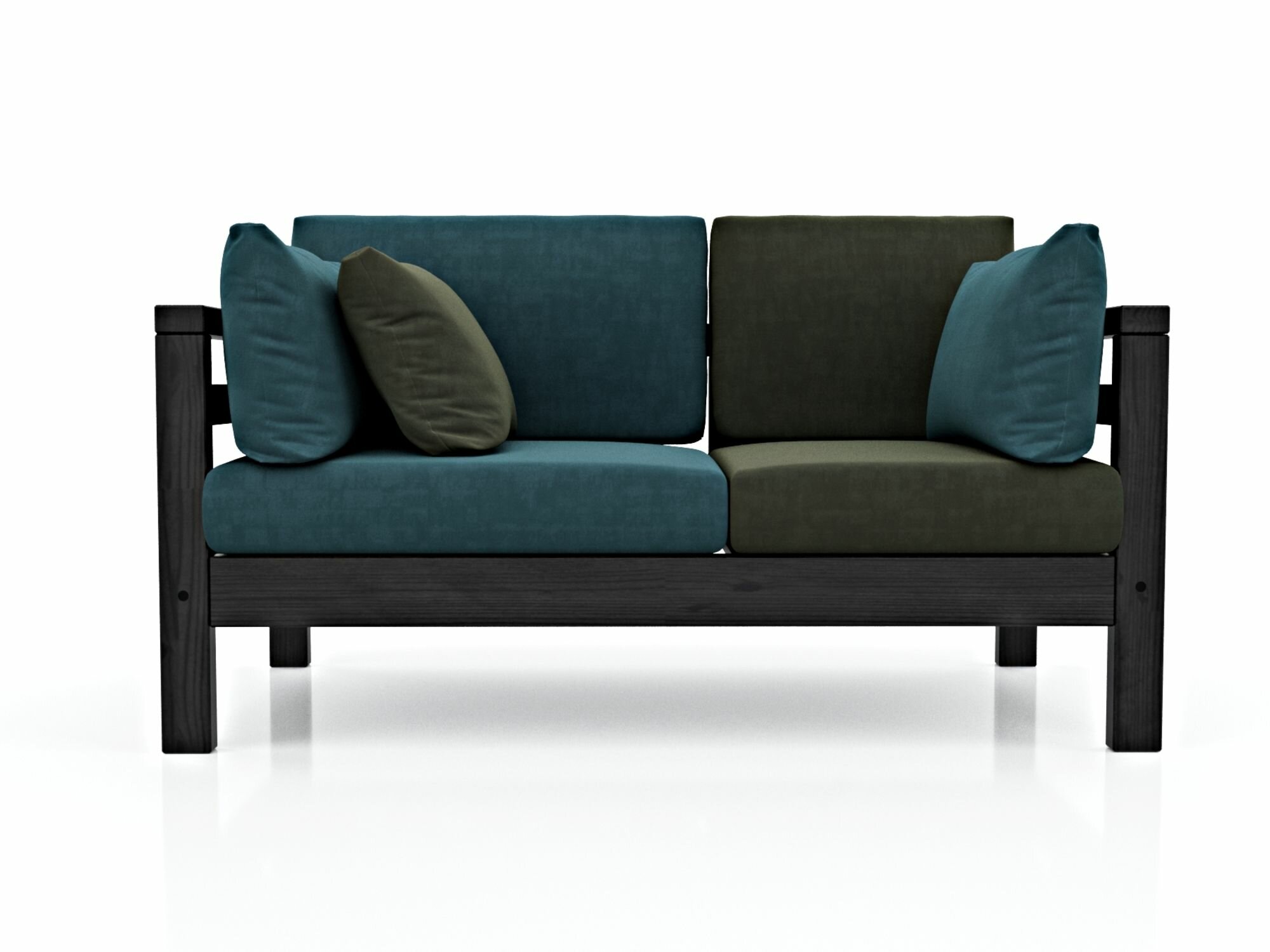 фото Мини диван кушетка домино-м, синий-зеленый-венге, велюр, массив дерева, кухонный, офисный, для кафе и бара, для бани, на ножках, скандинавский лофт