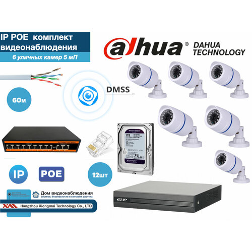 Полный готовый DAHUA комплект видеонаблюдения на 6 камер 5мП (KITD6IP100W5MP_HDD1Tb)