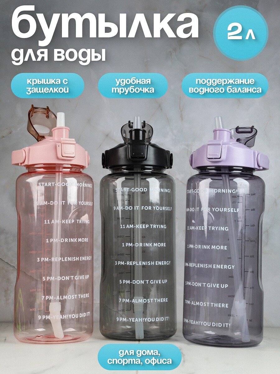 Спортивная пластиковая бутылка для воды черная 2 л