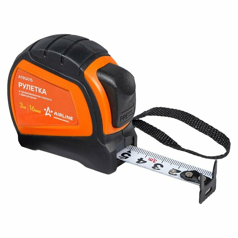 Рулетка в прорезиненном корпусе 3мх16мм PRO, автостоп, дв. зацеп, дв. шкала (ATBQ015)