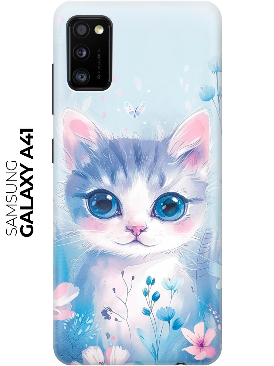 Силиконовый чехол на Samsung Galaxy A41 с принтом "Котик в цветах"