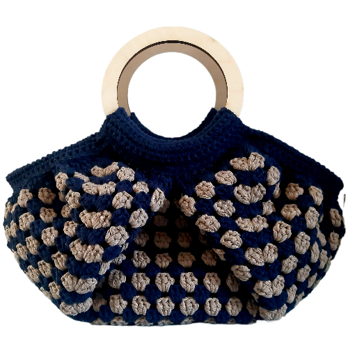 Сумка тоут , фактура вязаная, синий