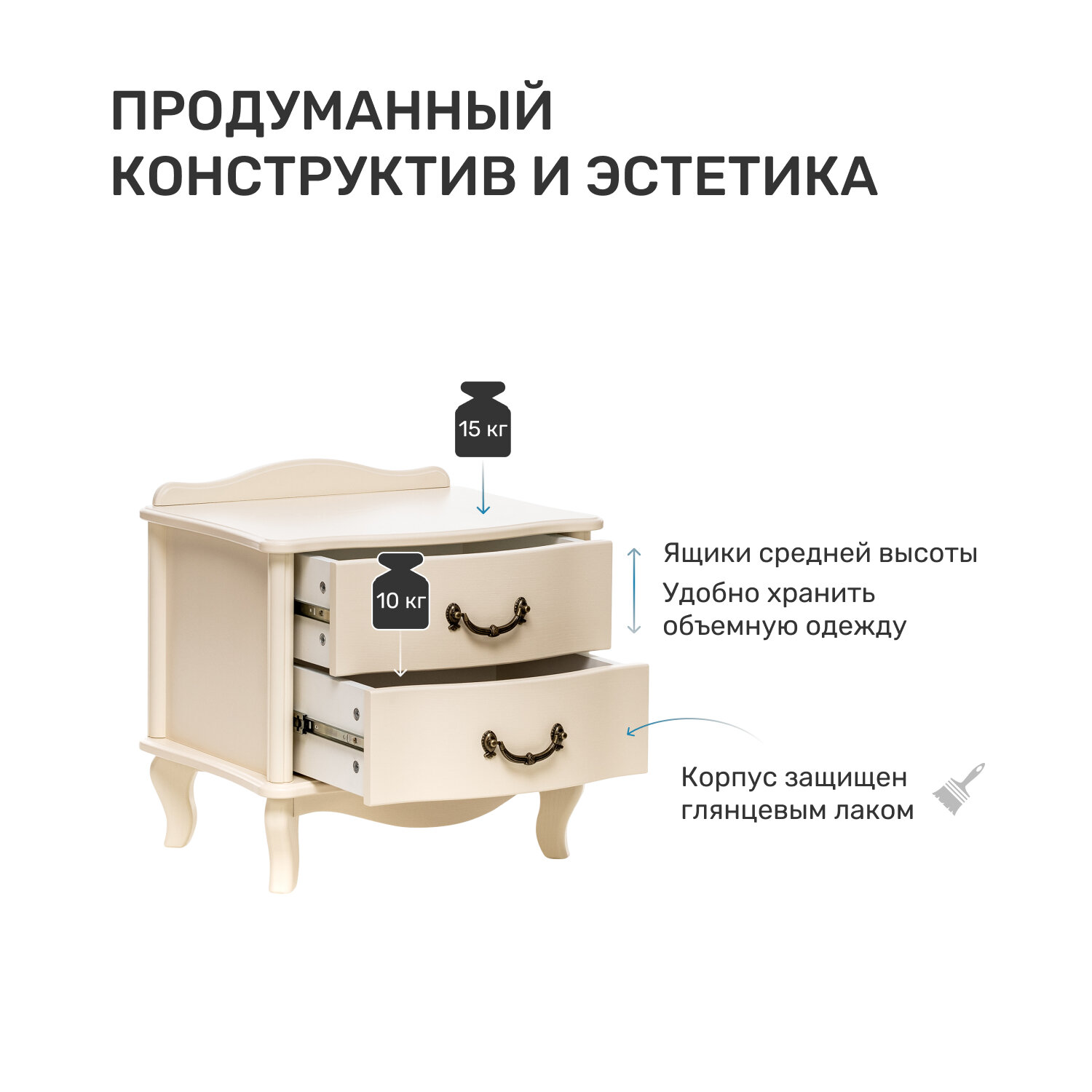 Тумбочка прикроватная Афина, 2 ящика, светлый дуб Hoff - фото №2