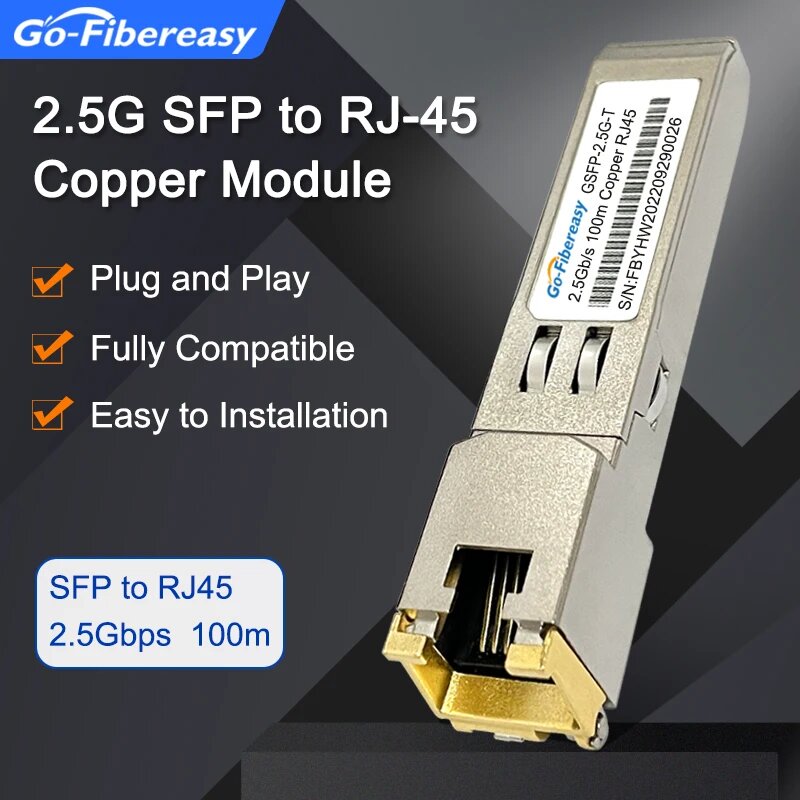 приемопередатчика 2,5 ГБ SFP к RJ45, 100 м, 2,5 Gbase-TX, медный модуль RJ45 для Cisco, Mikrotik, TP-Link, Netgear, Zte . коммутатор Ethernet