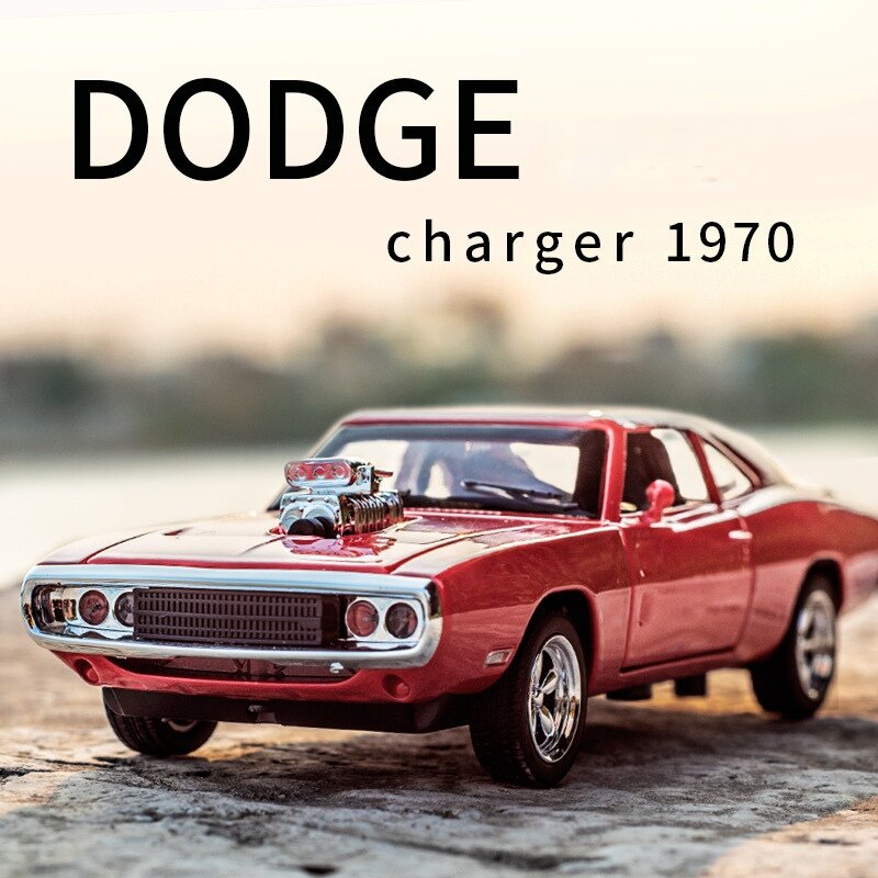 Машинка инерционная Dodge charger 1970 металлическая модель 1:32 красная, со светом и звуком В подарочной упаковке