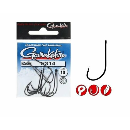 Крючок одинарный Gamakatsu F314 Black №10, 12 шт.