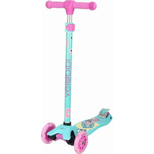 VELOBIBI 3-х колесный, высота 75-87см, кол. 118/76мм PU со свет, до 80кг, голубой (Арт. СМК-1226) (Самокат)