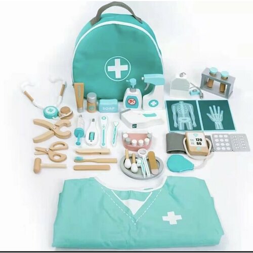 Большой деревянный набор Доктора в сумочке с медицинским халатом и колпаком 36 деталей 3999₽