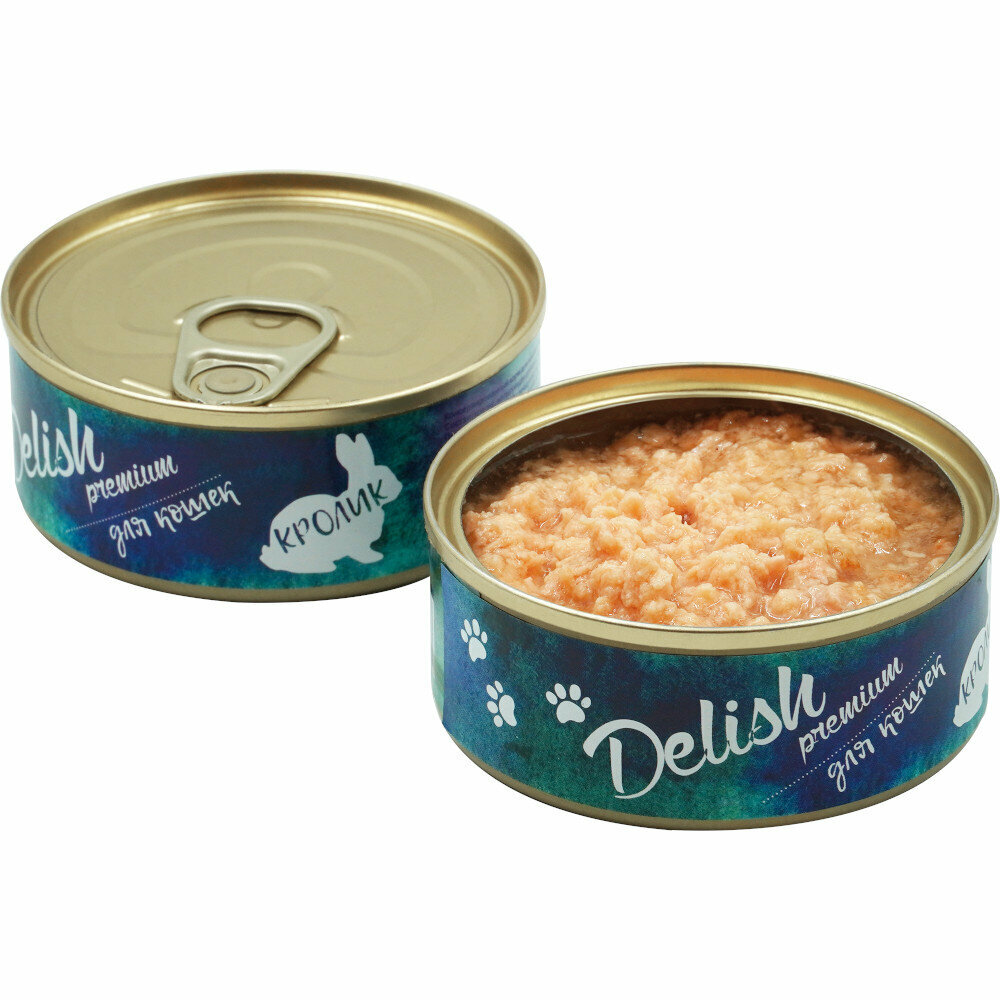 Delish (Делиш) premium консервы для кошек, кролик, 12х100 гр (набор)