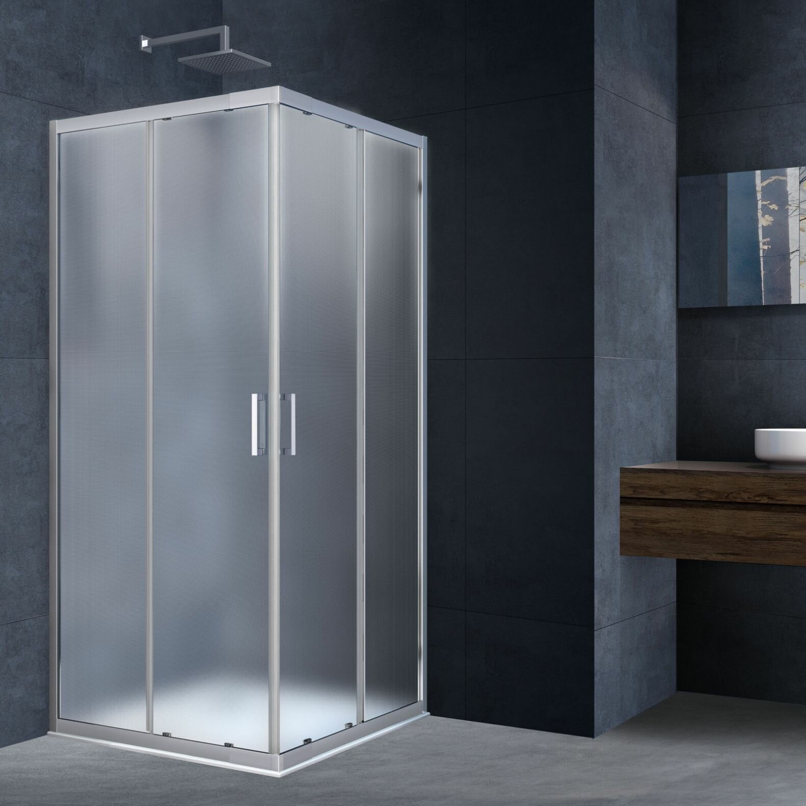 Душевой уголок Vincea Rapid 800/900х800/900 мм (габариты площадки) хром стекло текстурное VSS-3R80/90MT