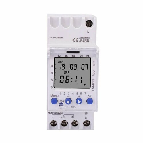 Электронный цифровой таймер включения / выключения по времени на din рейку TM611 220В 16А 3500Вт недельный цикл, цифровой таймер реле