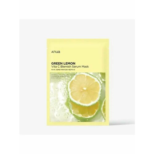 фото Anua/ осветляющая тканевая маска для лица постакне и витамином с 25мл, green lemon vita c blemish serum mask, корея