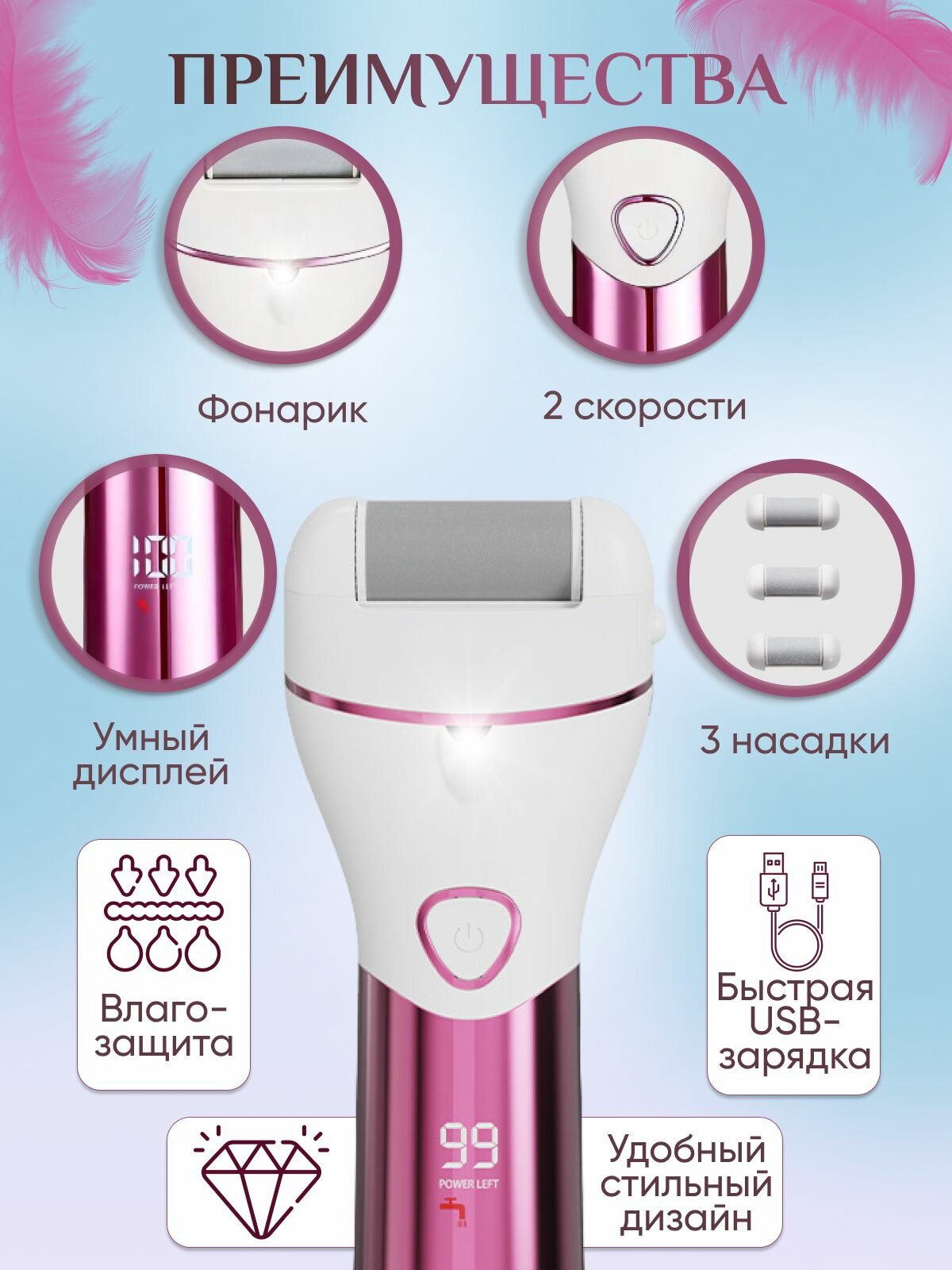 Картинки Электрическая пилка для пяток мощная, педикюрный аппарат для ног, пемза электрическая для пяток, беспроводная терка