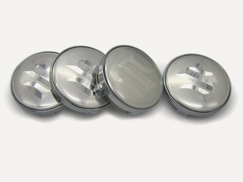 Изображение товара Колпачки, заглушки на литые диски Suzuki silver/chrome 60/56 мм, комплект 4 шт.