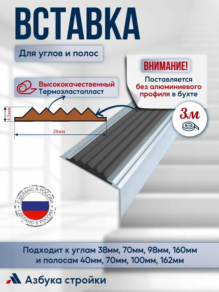 Вставка 28мм*4,5мм в алюминиевый угол-порог и алюминиевую полосу 3м, черный