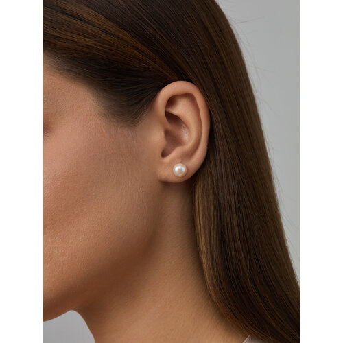 Серьги пусеты Argentum серебро 925 проба золочение жемчуг размер 8 мм длина 17 см золотистый 1283₽