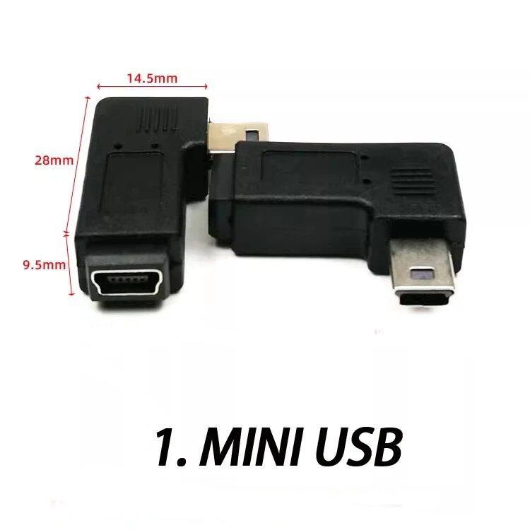 Кабель-адаптер Micro USB - Mini USB 90 градусов AQJG, 1. mini maleto female, 1pcs