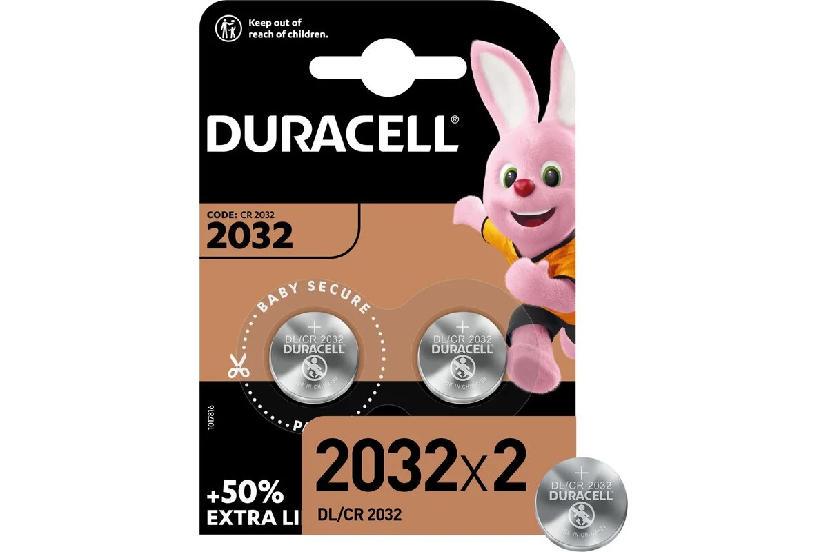 Duracell батарейки Basic Б0037273, литиевые, CR2032, 3В, 2шт, в блистере (Оригинал)