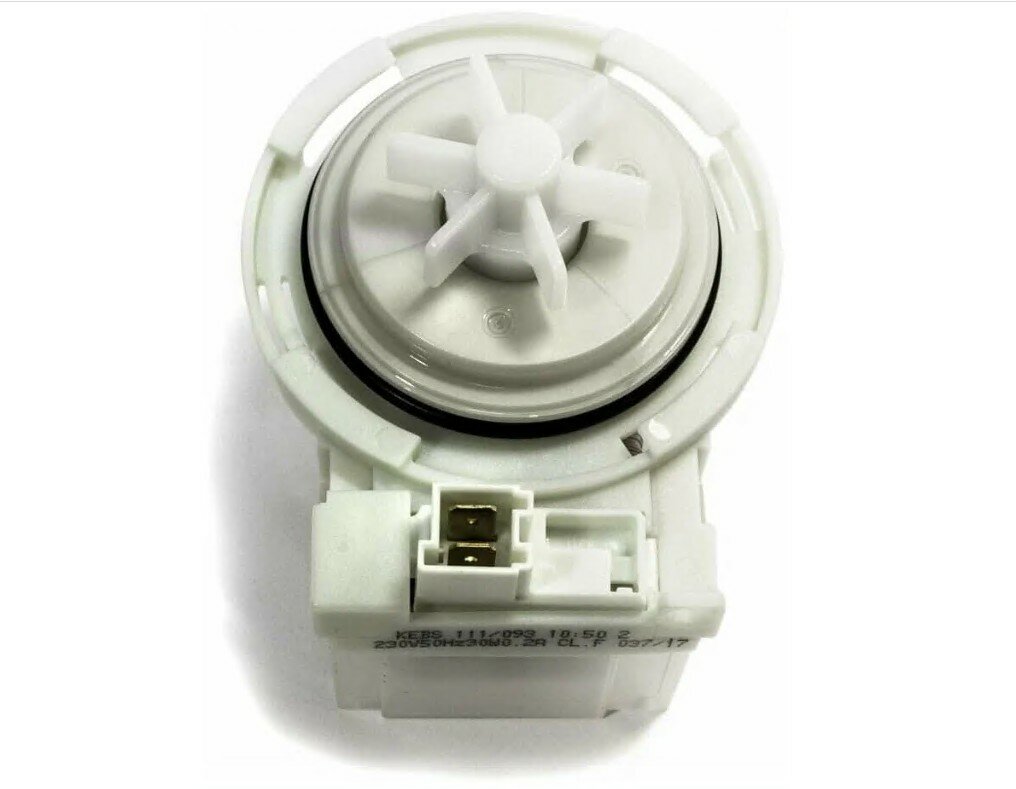 Помпа (насос) 30W, стиральной машины, без корпуса, крепление на 4-х защелках, против часовай стрелки, клеммы вместе, вперед. Высокая крыльчатка - 32мм