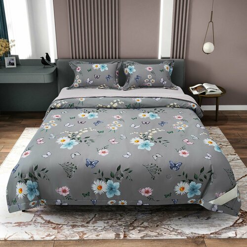 Постельное белье с одеялом Евро Сатин Люкс, Египетский хлопок, Простыня 230х250, Наволочки 50х70, Плотность - 250 ТС VS-394