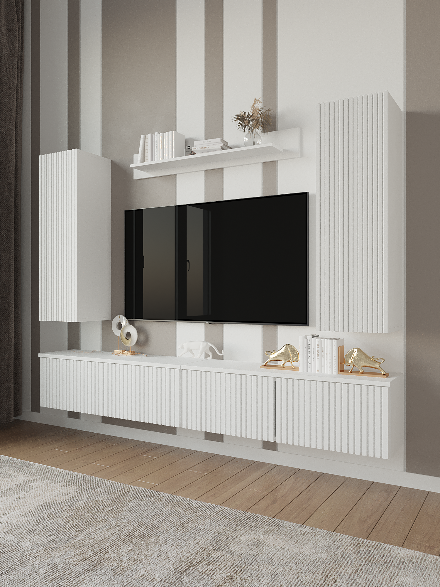 Модульная стенка ORBIS 3, современное исполнение, для гостиной, длина 220 см, Белый