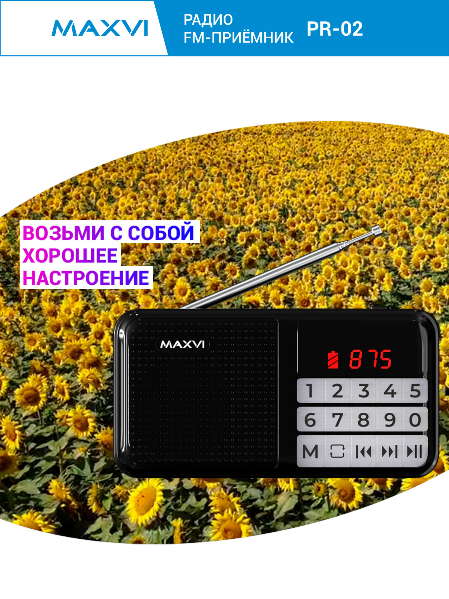 Цифровой радиоприёмник Maxvi PR-02 черный с поддержкой карт и разъёмом для наушников — фото 1