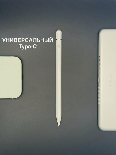 Изображение товара Универсальный стилус 2-в-1 для телефонов и планшетов, USB Type-C, активный + пассивный, 140 mAh