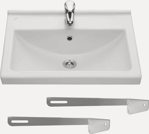 Изображение товара Раковина подвесная Santeri Визит 55 на кронштейне, фарфоровая, раковина для ванной, белая, глянцевая, прямоугольная, со встроенным сливом-переливом