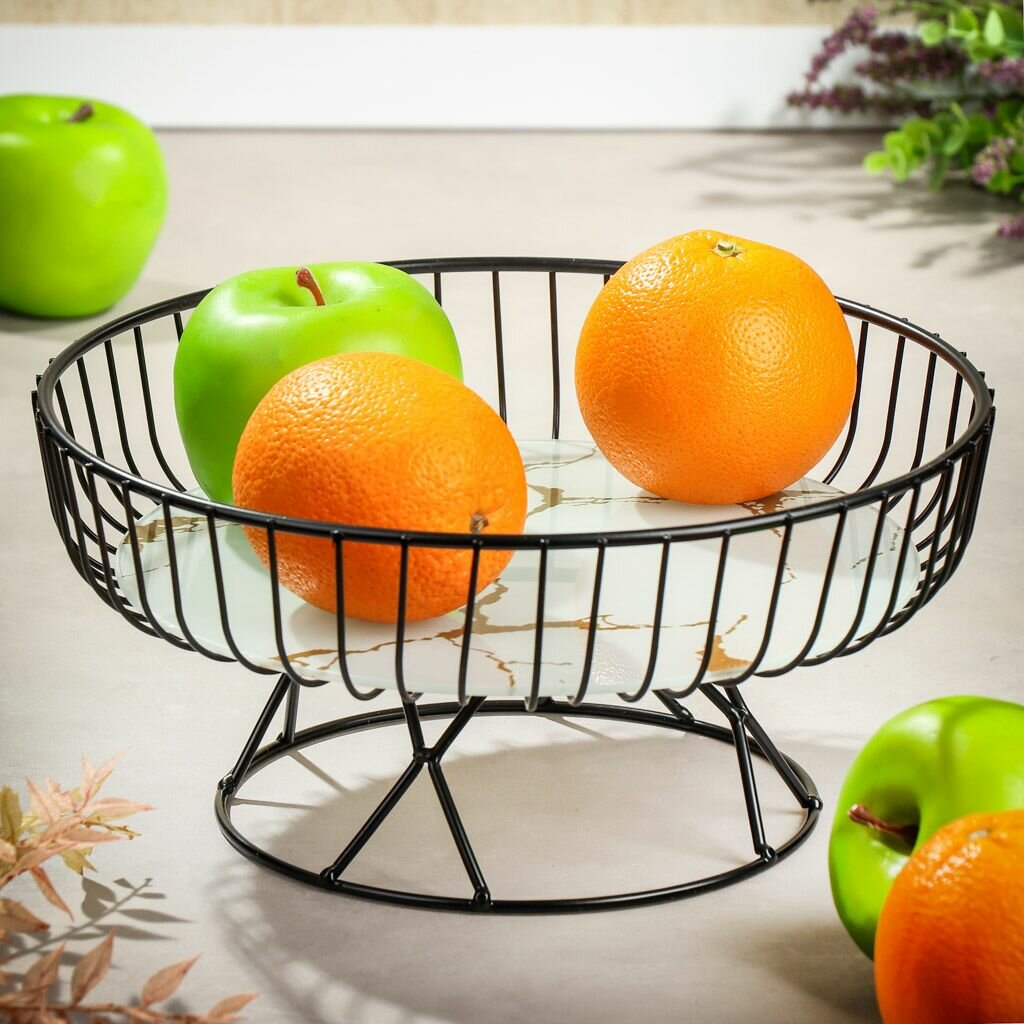 Ваза для фруктов металл на ножке 27х13х17.5 см Y4-8034 черная