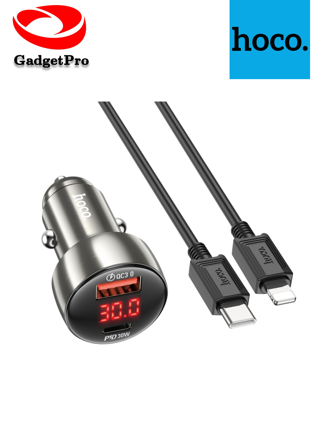 Автомобильное зарядное устройство Hoco Z50 48W с PD+QC портами, кабель Type C - Lightning черный, для быстрой зарядки