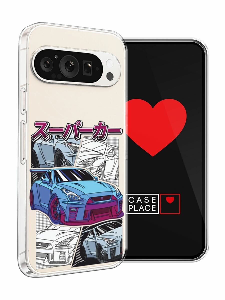 Чехол на Google Pixel 9 Pro / Гугл Пиксель 9 Про с принтом "JDM коллаж", прозрачный — фото 1