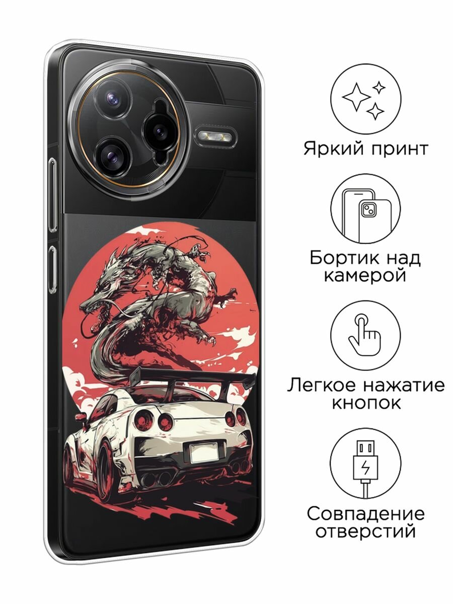 Чехол на Poco F7 Ultra / Поко F7 Ультра с принтом "Car and dragon", прозрачный — фото 1