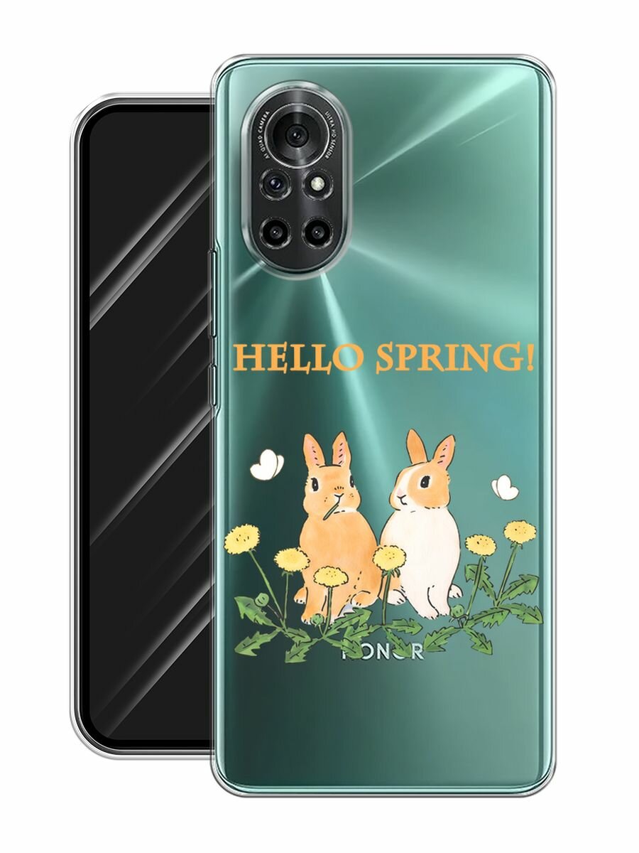 Чехол на Honor V40 Lite/Huawei Nova 8 / Хонор В40 Лайт/Хуавей Нова 8 с принтом "Весенние кролики", прозрачный — фото 1