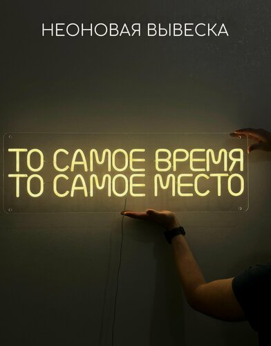 Изображение товара Неоновая вывеска "То самое время, то самое место" 80х26 см, неоновая надпись, LED светильник для бара, лофта, кафе и фотозоны