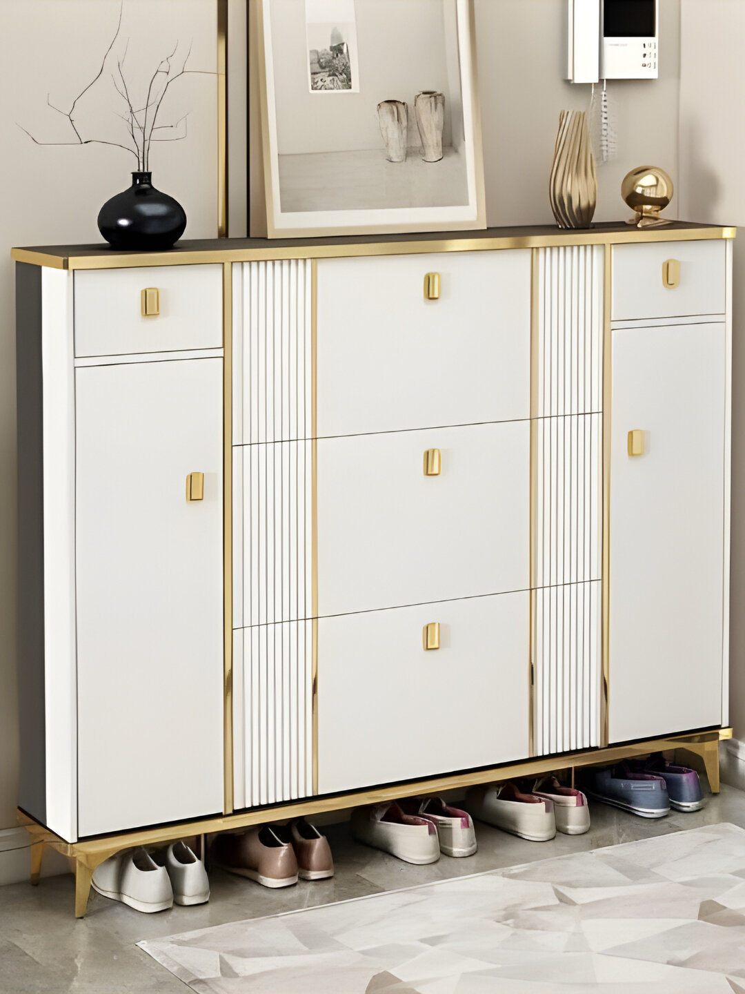 Oбувной шкаф, тумба для обуви на металлических ножках, мебель для прихожей и коридоров - Молочный