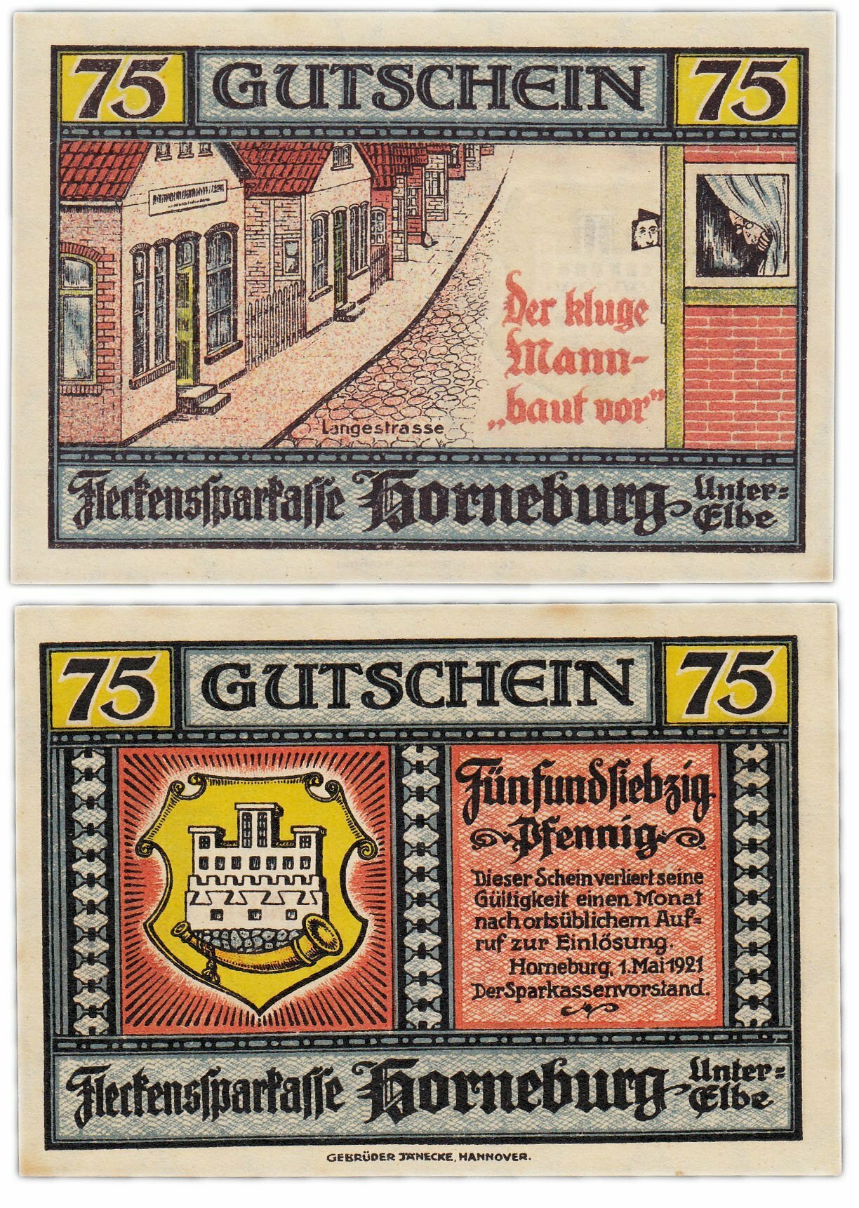 Германия Веймарская Республика Ганновер Хорнебург 75 пфеннигов 1921