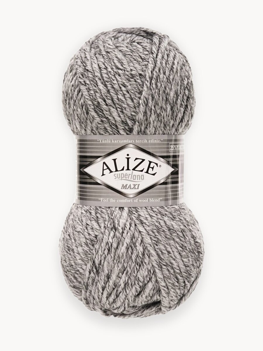 Пряжа для вязания ALIZE 'Superlana maxi', 100г, 100м (75% акрил, 25% шерсть), ТУ (801 серый жаспе), 5 мотков