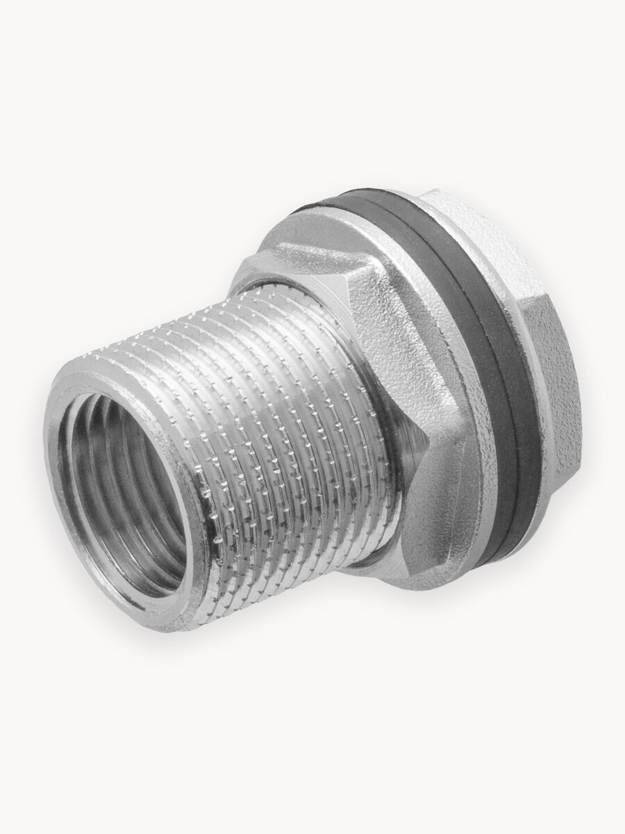 Штуцер (врезка) в бак (емкость) с прокладкой 3/4", латунь никелированная