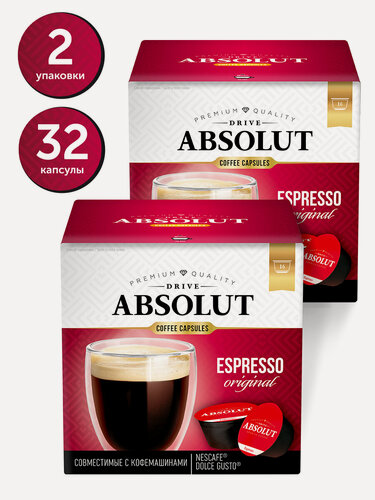 Изображение товара Кофе Absolut Drive Эспрессо в капсулах, совместимых с кофемашинами Dolce Gusto, 32 капсулы