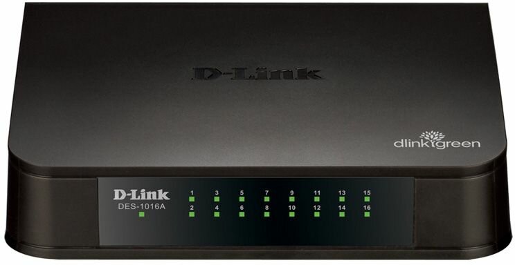 Коммутатор D-LINK DES-1016A/E2A RJ-45 16 портов 3.2 Гбит/с неуправляемый черный