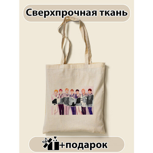 фото Сумка шоппер nakama bts/бтс, бежевый, белый