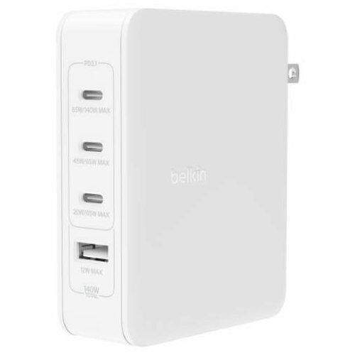 Зарядное устройство Belkin BoostCharge Pro 140W 4-Port GaN Wall Charger, белый бзу belkin magnetic portable charger 10вт белый