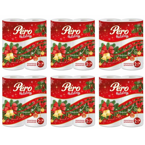 Перышко Полотенца бумажные Holidays, 2 слоя, 2 шт, Новогодняя упаковка, 6 уп