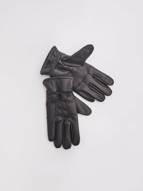 Тёплые кожаные перчатки с экомехом, цвет Черный, размер XL