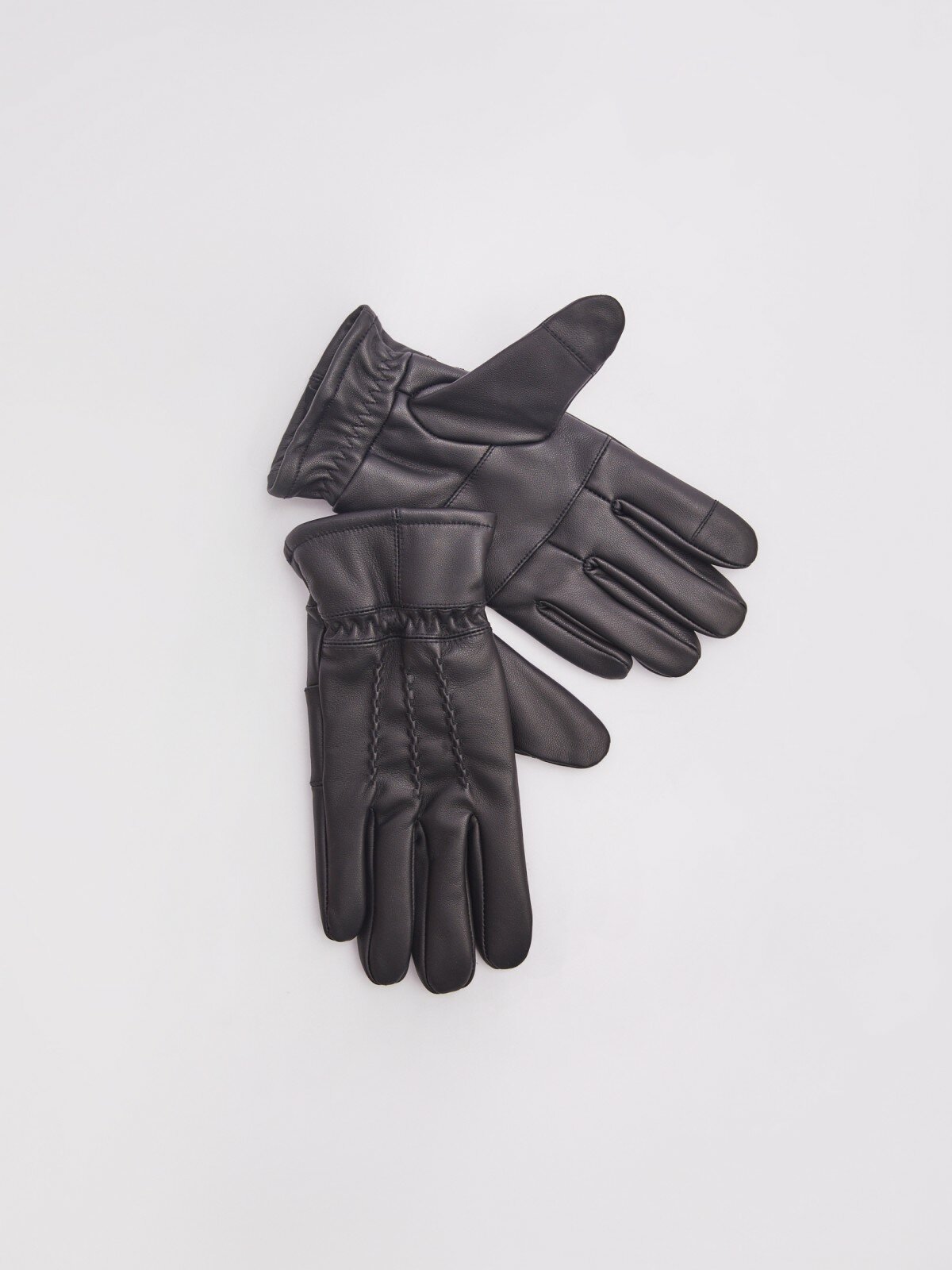Тёплые кожаные перчатки с экомехом цвет Черный размер XL