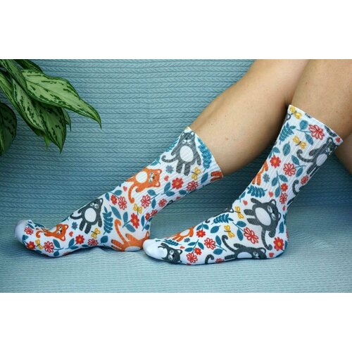 фото Носки , размер 36/41, оранжевый, черный, синий, красный, белый хлопковые cotton print