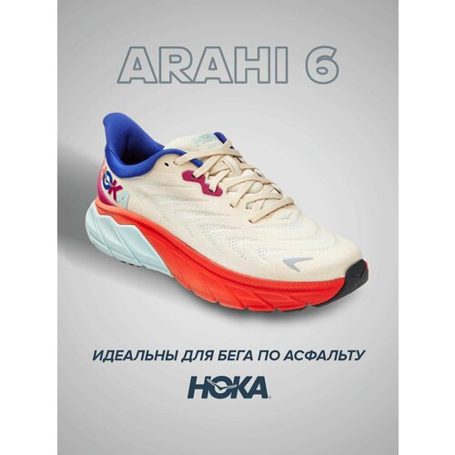 фото Кроссовки hoka arahi 6, полнота d, размер us10d/uk9.5/eu44/jpn28, бежевый, красный