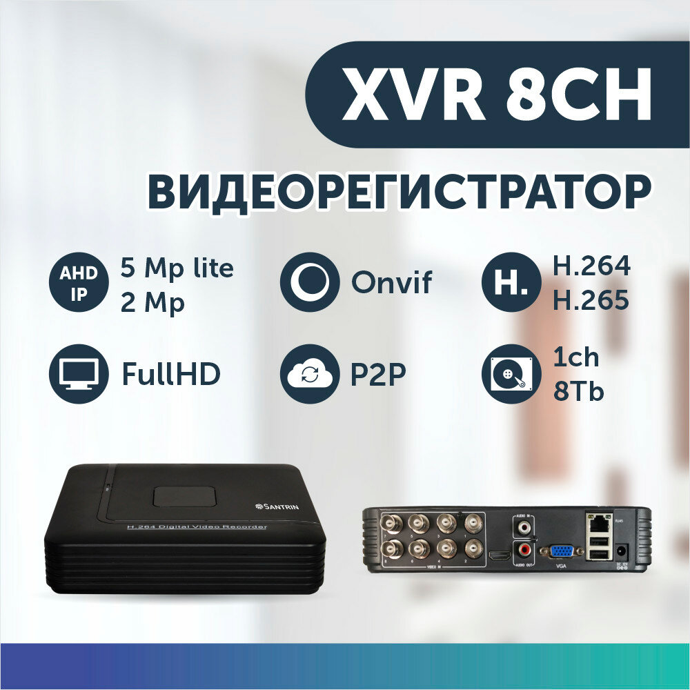 фото Видеорегистратор гибридный 8 каналов AHD 5 Mpix + IP 2 Mpix регистратор видеонаблюдения p2p xmeye